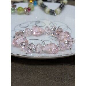 Pink Heart All Glass Crystal Estate Bracelet